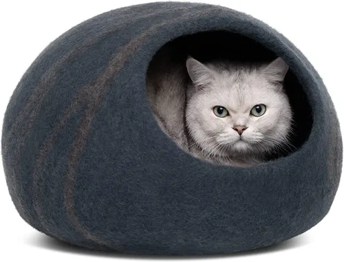 Miniatura 22 de MEOWFIA Cat Cave - Cama de fieltro prémium para gatos de interior, hecha a mano, 100% lana merina, gato (grande, esmeralda)