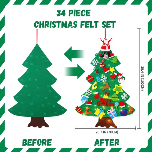 Miniatura 2 de Árbol de Navidad de fieltro para niños pequeños, 3.2 pies, mi primer árbol de Navidad+calendario de Adviento de Papá Noel para niños, 34 adornos