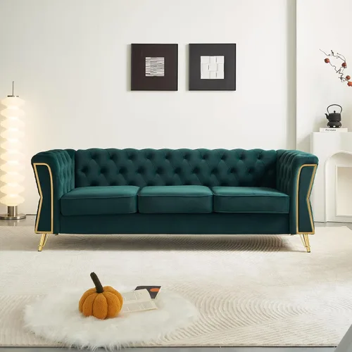 Miniatura 12 de KEIKI Sofá Chesterfield de terciopelo con botones capitoné de 87 pulgadas con cojines de espuma de alta densidad, moderno sofá de 3 plazas con Negro