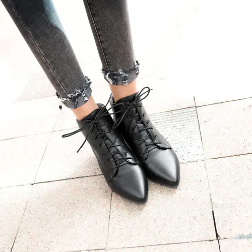 Miniatura 6 de SEIFIN Botines con cordones para mujer, tacón bajo y medio, con cremallera lateral, botines cortos con puntera puntiaguda