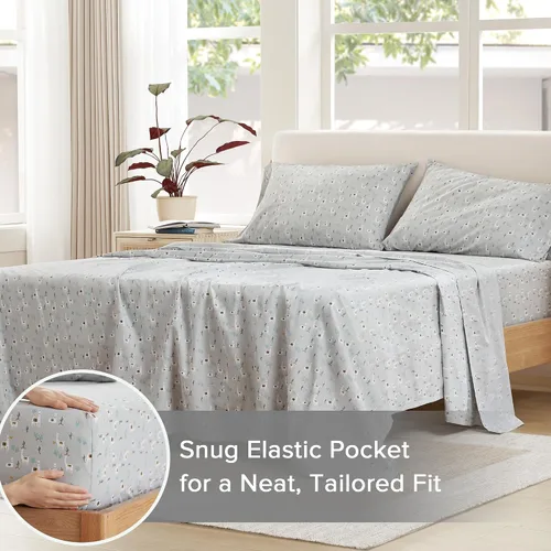 Miniatura 4 de Comfort Spaces Juego de sábanas 100% algodón transpirable, ligero, suave, con bolsillo elástico de 12 pulgadas que se adapta a colchones de hasta 14