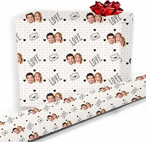 Miniatura 19 de Artsadd Papel de regalo personalizado con texto con imagen para aniversario, día de San Valentín, papel de regalo con foto personalizada con corazón