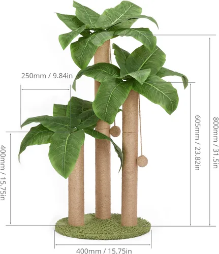 Miniatura 3 de LEMONDA Poste Rascador para Gatos de 31.5 Pulgadas, Árbol Rascador para Gatos con 3 Postes Rascadores y 2 Pelotas Colgantes Interactivas, Postes