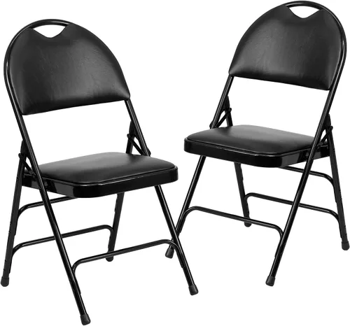 Miniatura 21 de Flash Furniture HERCULES Series Ultra Premium Triple Braced Black Vinyl Metal Silla plegable con asa fácil de transportar Marco negro de vinilo.