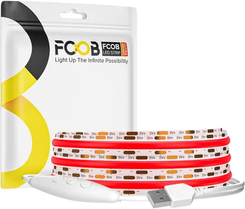 Miniatura 11 de Tira de luz LED USB de 6.56 pies, 5 voltios alimentada por USB, luces LED COB de 4000 K, blanco natural, 0.315 in, tiras flexibles de alta densidad