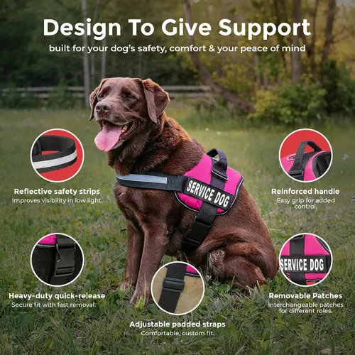 Miniatura 10 de Arnés Industrial Puppy para perros con correas y asa, y chaleco con parche reflectante, en un cómodo diseño de malla, Hot Pink Rosa encendido