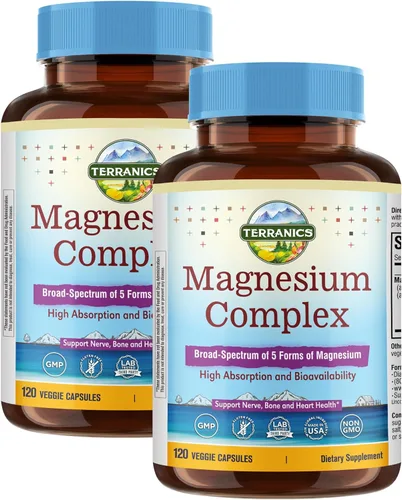 Miniatura 10 de Suplemento de complejo de magnesio 5-en-1 de Terranics 500mg - 5 formas de magnesio de alta absorción Glicinato Citrato Malato Aspartato Gluconato