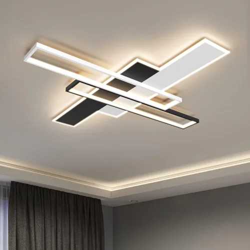 Miniatura 12 de Lámpara de techo LED, lámpara de techo moderna de montaje empotrado de 92 W, lámpara de techo acrílica cuadrada negra para cocina, dormitorio