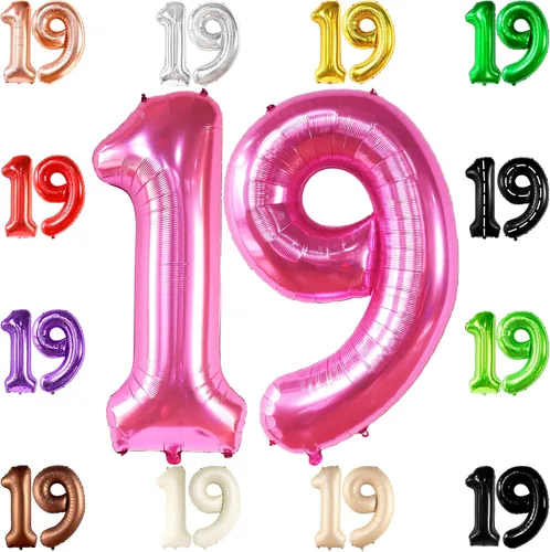 Miniatura 11 de Katchon Globos gigantes de papel de aluminio con el número 19 de color marrón de 40 pulgadas Decoraciones de cumpleaños 19