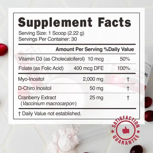 Miniatura 4 de Myo-inositol y D-Chiro Inositol en polvo - Proporción 40:1 con folato, vitamina D y arándano - Suplemento de inositol para mujeres - Suministro