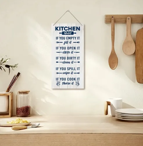 Miniatura 4 de HALUOSI Letrero decorativo de madera para cocina, reglas de cocina, 12 x 6 pulgadas, blanco, rectangular, montaje en pared, duradero, madera
