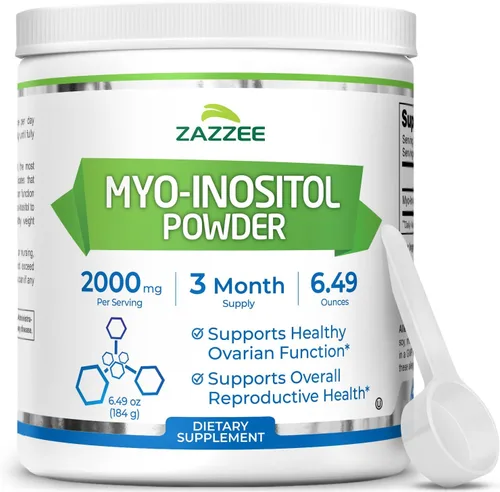 Zazzee Myo-inositol en polvo, suministro para 3 meses, 92 porciones, 2000 mg por porción, cuchara gratis para dosis exacta, 6.49 onzas, certificado