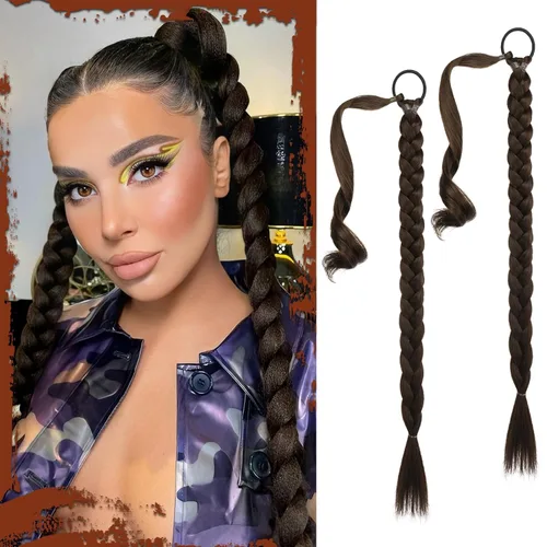 Miniatura 63 de Sofeiyan Extensión de cola de caballo de trenza larga con banda para el cabello, lacio, elegante, envolvente, extensiones de cabello trenzado, cola