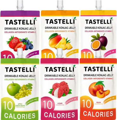 Miniatura 10 de Tastelli Gelatina Konjac infundida con 1000 mg de colágeno y vitamina C Sin gluten, sin azúcar, baja en calorías Bocadillo vegano de gelatina