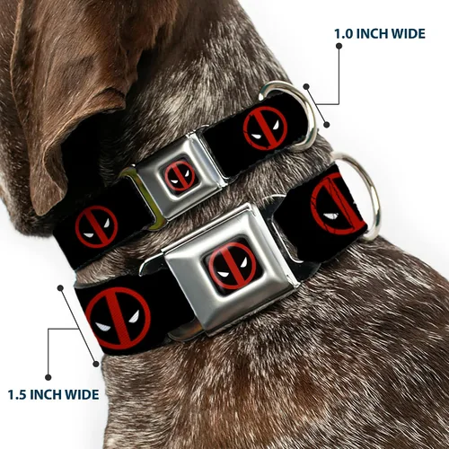 Miniatura 2 de Collar de perro hebilla de cinturón de seguridad Deadpool Logo Negro Rojo Blanco 9 a 15 pulgadas 1.0 pulgadas de ancho