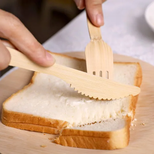 Miniatura 5 de Banbu Cubiertos de bambú desechables, 100 unidades de cuchillos de bambú desechables de 6.7 pulgadas, cuchillo biodegradable 100% compostable