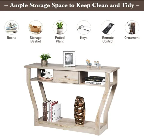 Miniatura 6 de Giantex Mesa consola de entrada de fácil montaje con cajón de almacenamiento y estante inferior, muebles multifuncionales para el hogar, pasillo