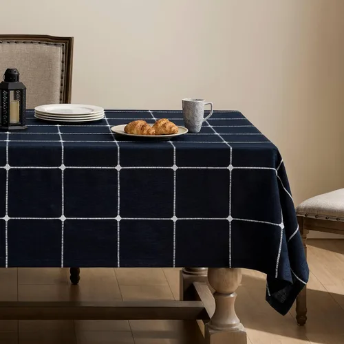 Miniatura 11 de ZeeMart - Mantel de mesa con diseño de cuadrícula boho y borlas (blanco roto, 132 cm x 132 cm), mantel de gran peso de lino a cuadros bordado