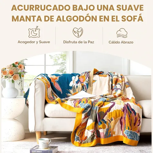 Miniatura 4 de Manta bohemia 100% algodón ultrasuave, manta grande de otoño, diseño floral de pájaros y mariposas, decoración de granja, manta de cama, 60 x 80