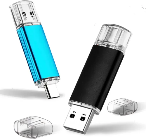 Paquete de 2 unidades flash USB 3.0 de 64 GB tipo C de 128 GB 2 en 1 USB-C, unidad de memoria para teléfonos inteligentes, computadora, tableta, PC