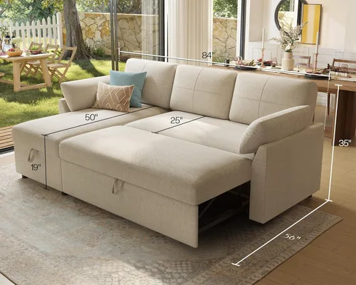 Miniatura 2 de AMERLIFE Sofá cama, sofá cama 2 en 1 con diván de almacenamiento, sofá extraíble para sala de estar de apartamento, color beige lino