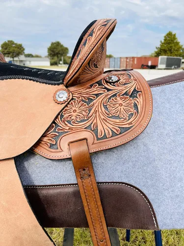 Miniatura 4 de RESISTANCE Western Kids - Sillín de caballo para montar a caballo, silla de montar a caballo para niños jóvenes, de cuero auténtico, diseño floral