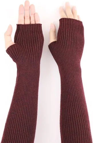 Miniatura 10 de Facecozy Calentadores de brazos para mujer, mezcla de lana de cachemira, guantes largos sin dedos para mujer, guantes para clima frío con agujero