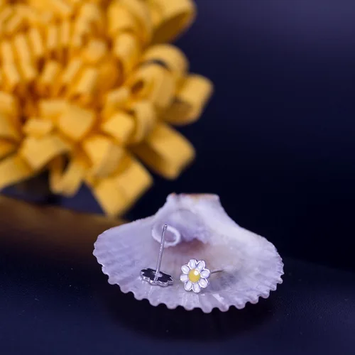 Miniatura 3 de Pendientes de botón de plata 925 con esmalte de plata maciza para niñas, adolescentes y mujeres