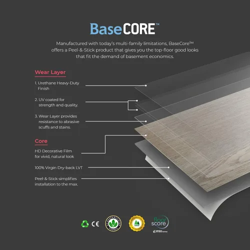 Miniatura 9 de LUCiDA SURFACES - Baldosas de vinilo de lujo, azulejos autoadhesivos para instalar uno mismo, 12 tablones con apariencia de madera, BaseCore - Blanc
