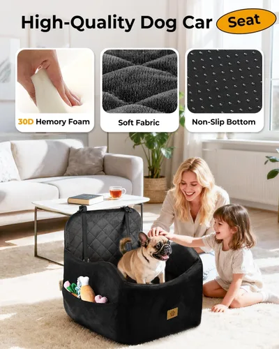 Miniatura 5 de Asiento de automóvil para perros pequeños/medianos, desmontable y lavable, asiento elevador de perro de menos de 35 libras, espuma viscoelástica