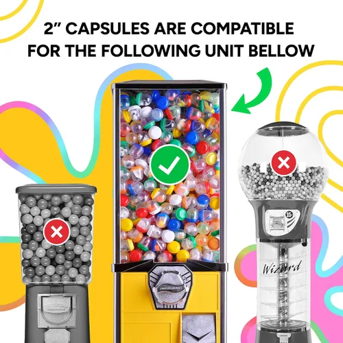Miniatura 7 de Entervending Cápsulas redondas vacías de color transparente de 2 pulgadas, 50 unidades, 7 colores, cápsula para máquinas de chicles de juguete