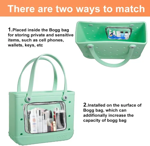 Miniatura 2 de 3 Paquetes de Bolsas de Playa Tote Bogg Transparentes con 2 Ganchos de Inserción Accesorios para Bolsas Bogg Viaje Maquillaje Organizador
