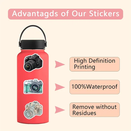 Miniatura 8 de Calcomanías para cámara, 55 unidades, fotógrafo, fotografía, cámara, impermeable, calcomanías de vinilo para botellas de agua, tazas, laptop
