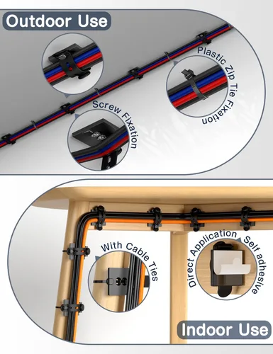 Miniatura 7 de Viaky Kit de organización de cables, paquete de 10 clips adhesivos para cables con 5 correas de silicona ajustables, 10 bridas y 10 tornillos