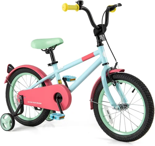 Miniatura 26 de BABY JOY Bicicleta infantil de macarones coloridos, de 12, 14, 16 y 18 pulgadas, bicicleta deportiva para niños con ruedas de entrenamiento