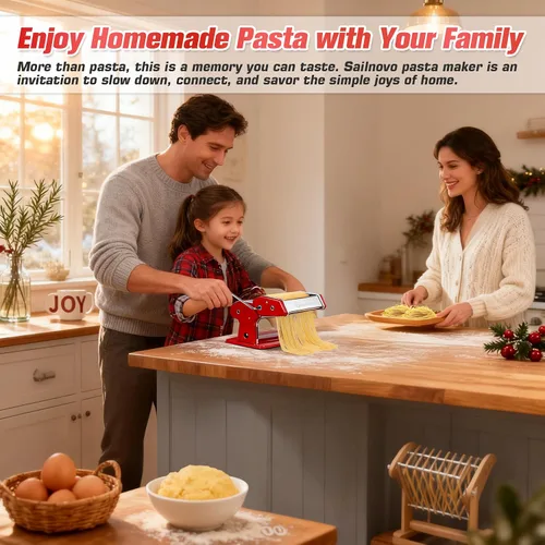 Miniatura 7 de Sailnovo Máquina para hacer pasta, máquina para hacer pasta Roller 180, 9 ajustes de grosor ajustables, máquina de fideos 2 en 1 con rodillos