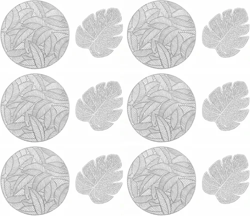 Miniatura 10 de Juego de 6 manteles individuales, manteles individuales redondos para mesa de comedor y posavasos en forma de hoja, manteles de vinilo prensado