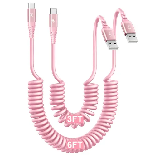 Miniatura 13 de Cable de carga USB tipo C de carga rápida, [2 paquetes, 3 pies] Cable de carga USB A a tipo C enrollado para automóvil USB-C compatible con iPhone