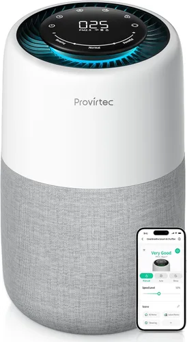 Provirtec Purificador de aire con pantalla PM2.5 en tiempo real y monitor de calidad del aire, modo automático todo en uno y control de aplicación,