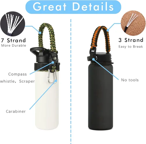 Miniatura 3 de Paracord Handle for Hydro Flask Water Bottles Standard/Wide Mouth, Strap Holder with Safety Rubber Ring & Carabiner, Easy to Carry and Durable verde