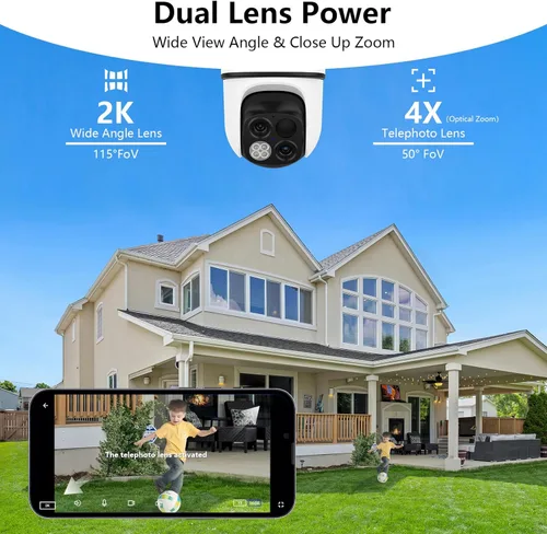 Miniatura 2 de Cámaras de seguridad inalámbricas para exteriores wansview - Cámaras de seguridad para el hogar de lente dual 2K, vista de 360°, alimentadas por