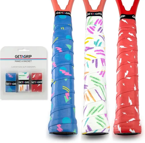 Get A Grip - Grip personalizado para raqueta de tenis - Agarre antideslizante/de secado rápido para tenis - Grip precortado para raqueta de Pack de