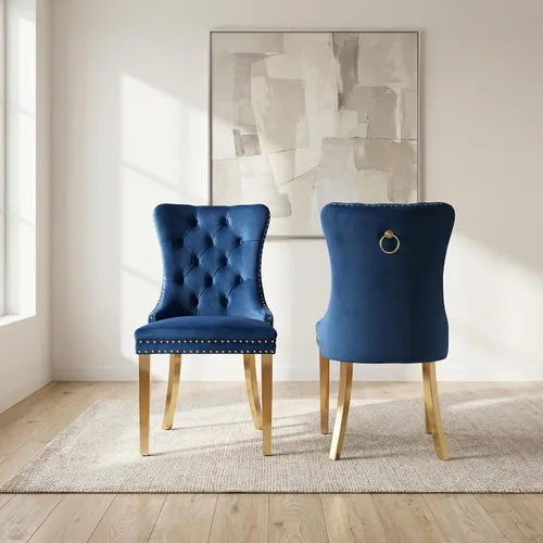 Miniatura 147 de OVENTA Juego de 4 sillas de comedor modernas tapizadas copetudas, terciopelo negro y gris y cuero con patas de madera maciza, sillas de cocina