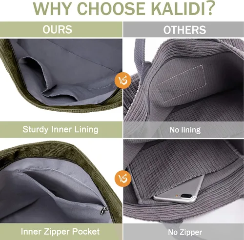 Miniatura 6 de KALIDI Bolso de mano de pana, bolso grande tipo mensajero para hombro, antisalpicaduras, bolsa cruzada con cremallera, casual, trabajo, compras