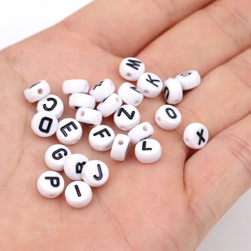 Miniatura 3 de 300 cuentas de letras S de 0.157 x 0.276 in, cuentas blancas del alfabeto de forma redonda acrílica, cuentas sueltas para pulseras con nombre