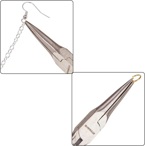 Miniatura 6 de SUNNYCLUE Alicates de punta de cadena de 5 pulgadas de largo con mandíbulas planas, mini alicates de precisión para hacer joyas, proyectos de Rosa 5