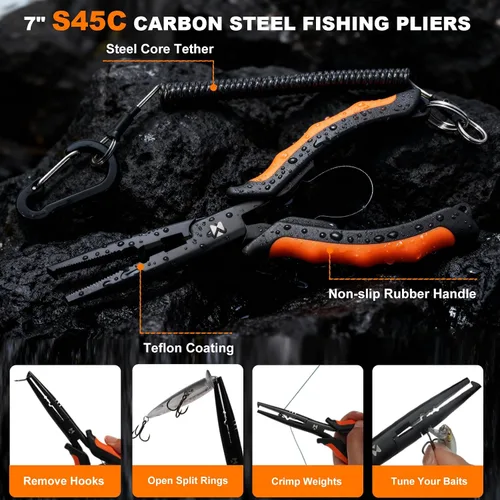 Miniatura 3 de BasicGear Juego de herramientas de pesca - Alicates de 7 pulgadas, pinza de labio de pez de 9.5 pulgadas, tijeras de 4.5 pulgadas, cuchillo