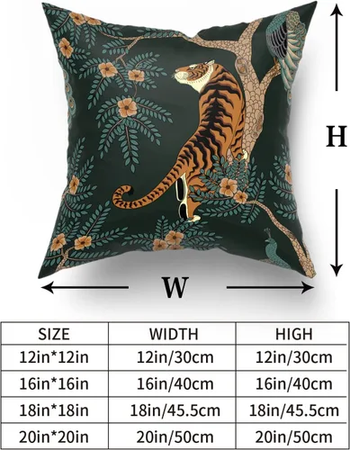 Miniatura 5 de Juego de 2 fundas de almohada de tigre, de algodón, con diseño de animales de bosque de pavo real, decorativas, para dormitorio, sofá, sala
