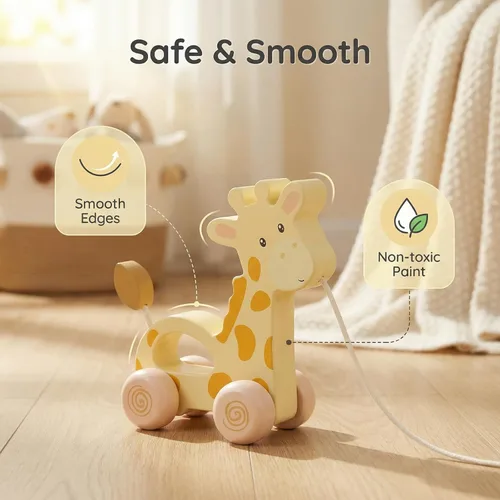 Miniatura 2 de Auto de juguetes para bebés, juguete de madera para niños pequeños, juguete de desarrollo para niñas de 1 año, regalo de cumpleaños (jirafa pequeña)