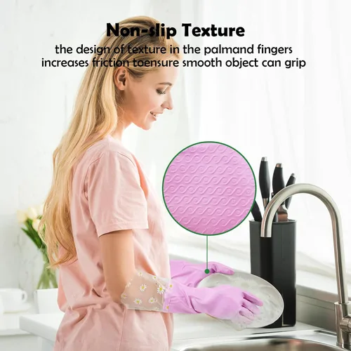 Miniatura 3 de KAQ Guantes de limpieza de goma reutilizables para lavavajillas: 3 pares de guantes de cocina domésticos sin látex para lavar platos